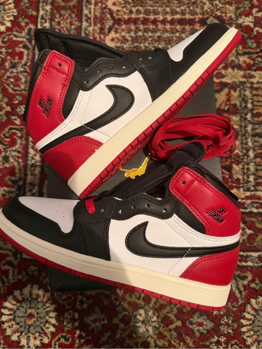 Jordan 1 Retro High OG Black Toe Reimagined- Kids Sneakers Red Black White
